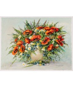 Platen Kurt Blumenbouquet mit Mohn und Kornblumen (Öl auf Leinwand)