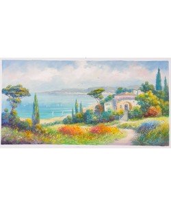 Picard Jean Claude Blumenbalkon mit Seeblick (Öl auf Leinwand)