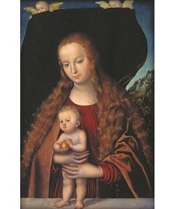 LUCAS CRANACH Der Ältere, Maria und das Jesuskind mit einem Apfel.