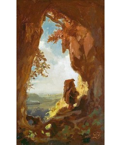 Carl Spitzweg, Gnom, von einer Höhle die erste Eisenbahn betrachtend.