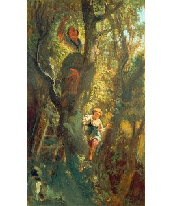 Carl Spitzweg, Mädchen auf dem Baum. Um 1875/80