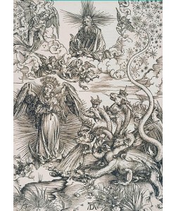 Albrecht Dürer, Das Sonnenweib und der siebenköpfige Drache, Apokalypse IX. Figur. Um 1497