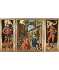 Albrecht Dürer, Paumgartner-Altar. Totale. Um 1500-04. Der hl.Georg, die Geburt Christi, der hl. Eustachius