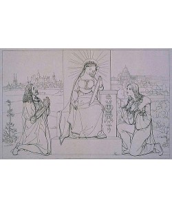 Georg Carl Hoff, Dürer und Raffael knien vor dem Thron der Kunst. Um 1832