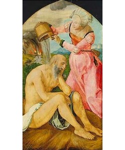 Albrecht Dürer, Jabach-Altar: Hiob wird von seinem Weib verspottet. Um 1505