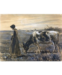Max Liebermann, Mädchen mit Kuh. Um 1885.