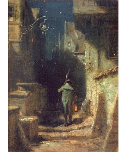 Carl Spitzweg, Nachtwächter in einer Gasse einer alten Stadt. Um 1875