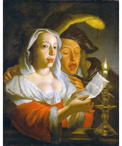 Jan Vermeer van Utrecht, Singendes Paar bei Kerzenlicht.