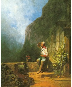 Carl Spitzweg, Strickender Wachtposten. Um 1855