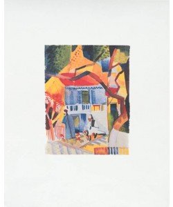 Macke August Innenhof des Landhauses (1914) (Frequenzmodulierte Rastertechnik, Bütten)