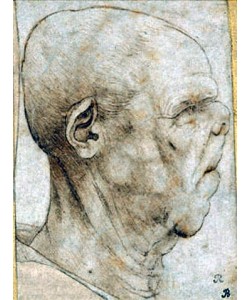 Leonardo da Vinci, Karikatur eines Männerkopfes im Profil. Um 1507