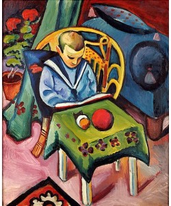 August Macke, Junge mit Buch und Spielsachen.