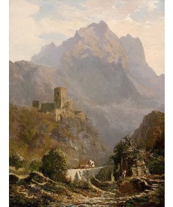 Carl Spitzweg, Romantische Abendlandschaft in Südtirol (Post im Gebirge).