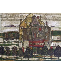 Egon Schiele, Einzelne Häuser (Häuser mit Bergen). 1915