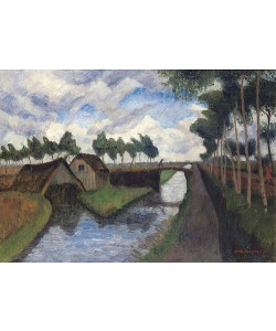 Otto Modersohn, Rautendorfer Graben mit Bootsschuppen bei Worpswede. Um 1927