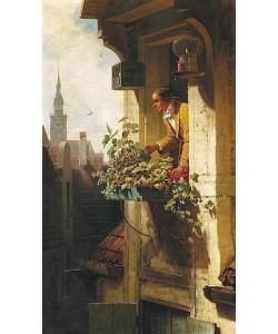Carl Spitzweg, Mann beim Gießen des Blumenkastens (Die Dachstube I)