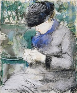 Édouard Manet, Mädchen, im Garten sitzend oder: Das Stricken. 1879