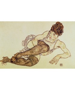 Egon Schiele, Liegende Frau mit grünen Strümpfen. 1917
