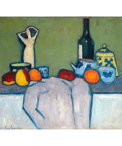 Alexej von Jawlensky, Stillleben mit Früchten, Figur und Flasche. 1907