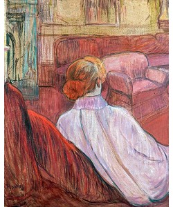 Henri de Toulouse-Lautrec, Frau auf einem roten Sofa.