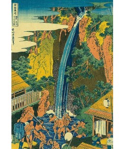 Katsushika Hokusai, Der Roben Wasserfall bei Ohyama in der Provinz Sagami. Pilger baden im Wasserfall. Aus der Serie: Eine Reise zu den Wasserfällen Japans.