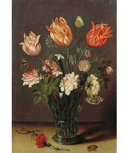 Jan BRUEGHEL DER Jüngere, Tulpen und andere Blumen in einem Glas.