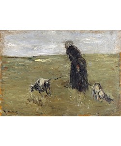 Max Liebermann, Alte Frau mit Ziegen (Studie). Gegen 1890