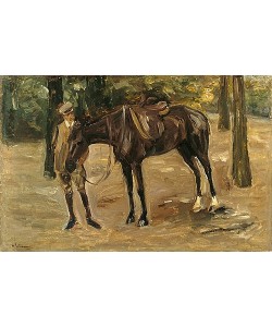Max Liebermann, Reitknecht mit Pferd im Park. 1912