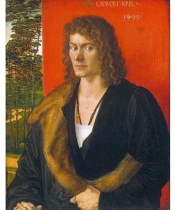 Albrecht Dürer, Bildnis des Oswolt Krel. Mitteltafel des Bildnistriptychons. 1499.