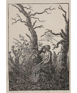 Caspar David Friedrich, Frau mit Spinnennetz zwischen kahlen Bäumen. Um 1801/02