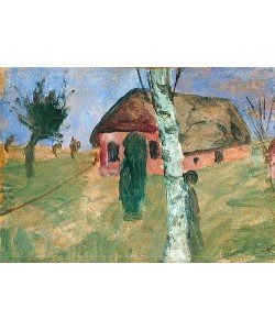 Paula Modersohn-Becker, Rotes Haus mit Birke. Um 1906