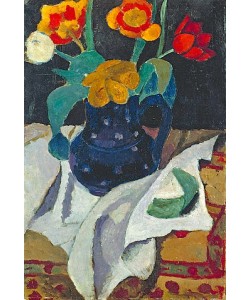 Paula Modersohn-Becker, Stillleben mit Tulpen in blauem Topf. 1907