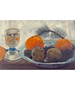 Paula Modersohn-Becker, Stillleben mit Mattglasbecher, Äpfeln und Kiefernzweig. Um 1902