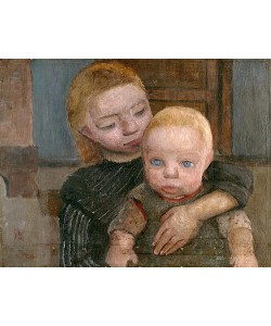 Paula Modersohn-Becker, Halbfigur eines Mädchens, den Arm um ein Kind gelegt. 1904