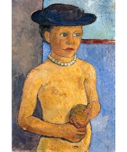 Paula Modersohn-Becker, Halbakt eines Mädchens mit schwarzem Hut. 1907