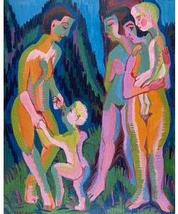 Ernst Ludwig Kirchner, Drei nackte Frauen mit Kindern. 1925/1932.