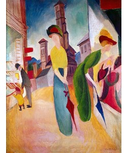 August Macke, Zwei Frauen vor dem Hutladen . 1913