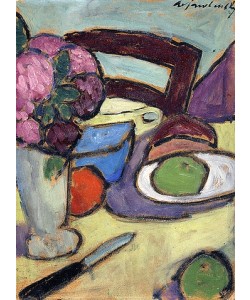 Alexej von Jawlensky, Stillleben mit Stuhl und Blumenvase. 1906
