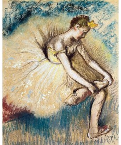 Edgar Degas, Tänzerin beim Anziehen ihrer Schuhe (Danseuse Attachant sa Chaussure). 1896