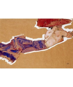 Egon Schiele, Liegender Halbakt mit rotem Hut. 1910
