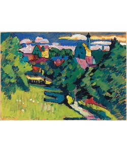 Wassily Kandinsky, Murnau - Ansicht mit Burg, Kirche und Eisenbahn. 1909