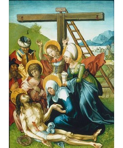 Albrecht Dürer, Tafel oben rechts des Altars 'Die sieben Schmerzen der Mariae' mit der Beweinung Christi. 1495/96