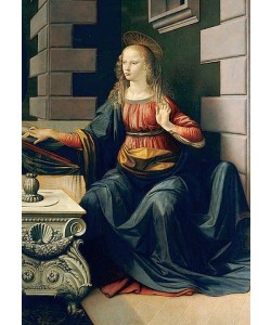 Leonardo da Vinci, Die Verkündigung Mariae. Detail: Die Jungfrau Maria. (Gesamtes Bild unter der ID 22410)