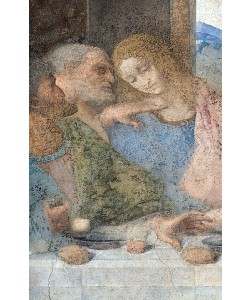 Leonardo da Vinci, Das letzte Abendmahl. Detail: Die Apostel Judas, Peter und Johannes. 1495-1497.