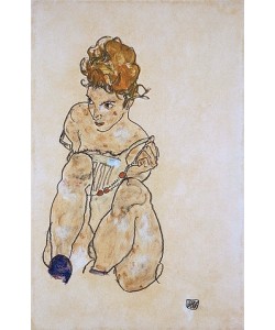 Egon Schiele, Sitzendes Mädchen in Unterkleid. 1917