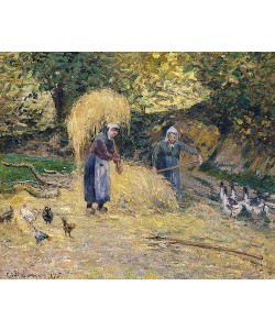 Camille Pissarro, Bäuerinnen beim Tragen des Strohs, Montfoucault (Paysannes portant de la paille, Montfoucault). 1875