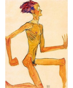 Egon Schiele, Kniender nackter Mann, im Profil nach rechts (Selbstbildnis). 1910