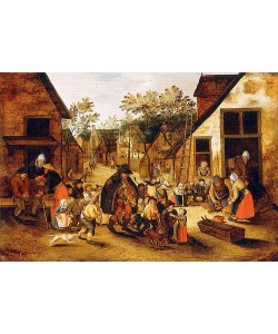 Pieter BRUEGHEL DER Jüngere, Ein blinder Leierkastenmann umgeben von Dorfkindern. 1610