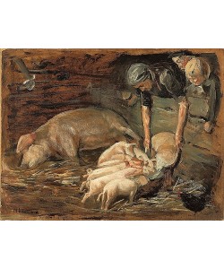 Max Liebermann, Schweinekoben, Wochenstube. 1887