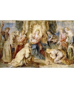 Peter Paul Rubens, Thronende Madonna mit Kind, angebetet von acht Heiligen.